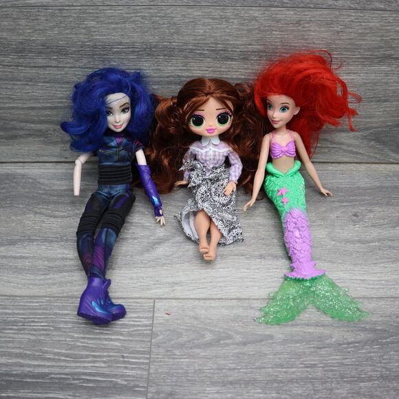 Doll Set Of 3 Ariel The Little Mermaid Descendants Mal Isle LOL Surprise OMG Toy - Picture 1 of 14